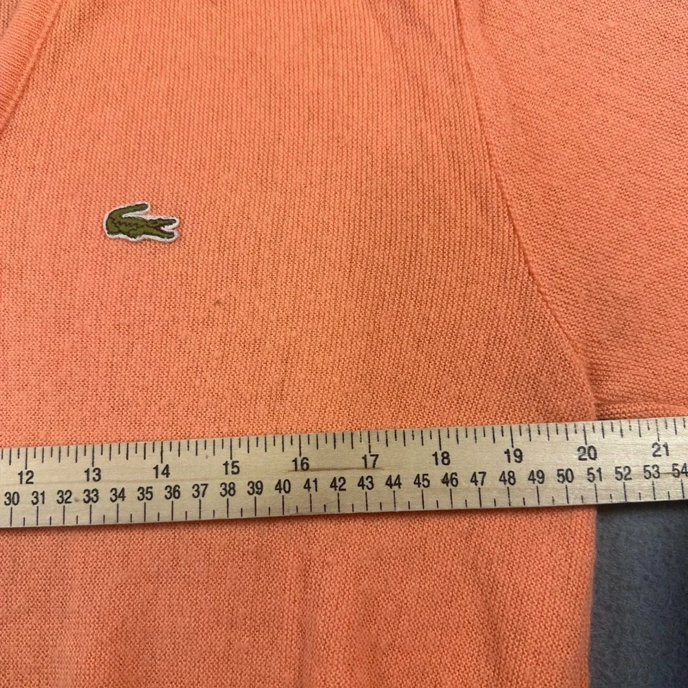 Vintage Izod Lacoste V-Neck Sweater Mens Medium Orange Knit Crocodile Logo